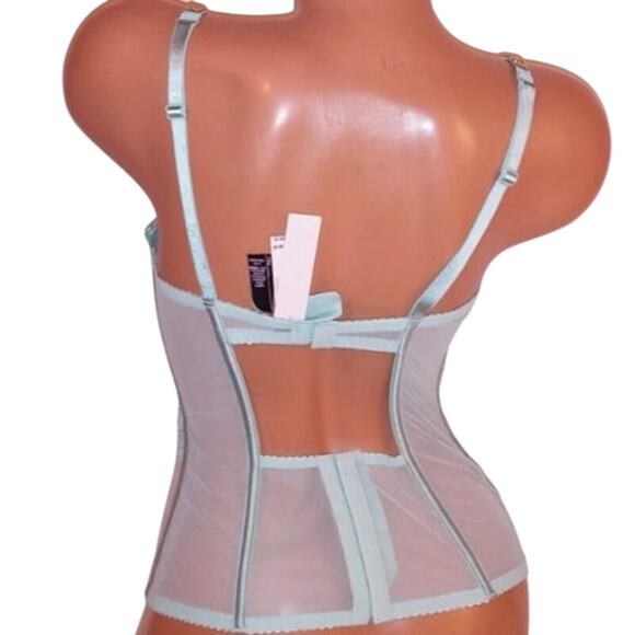 Victoria Secret Lingerie Bustier Corset XL Light Mint Blue Lace rhinestone Strap - Picture 2 of 10